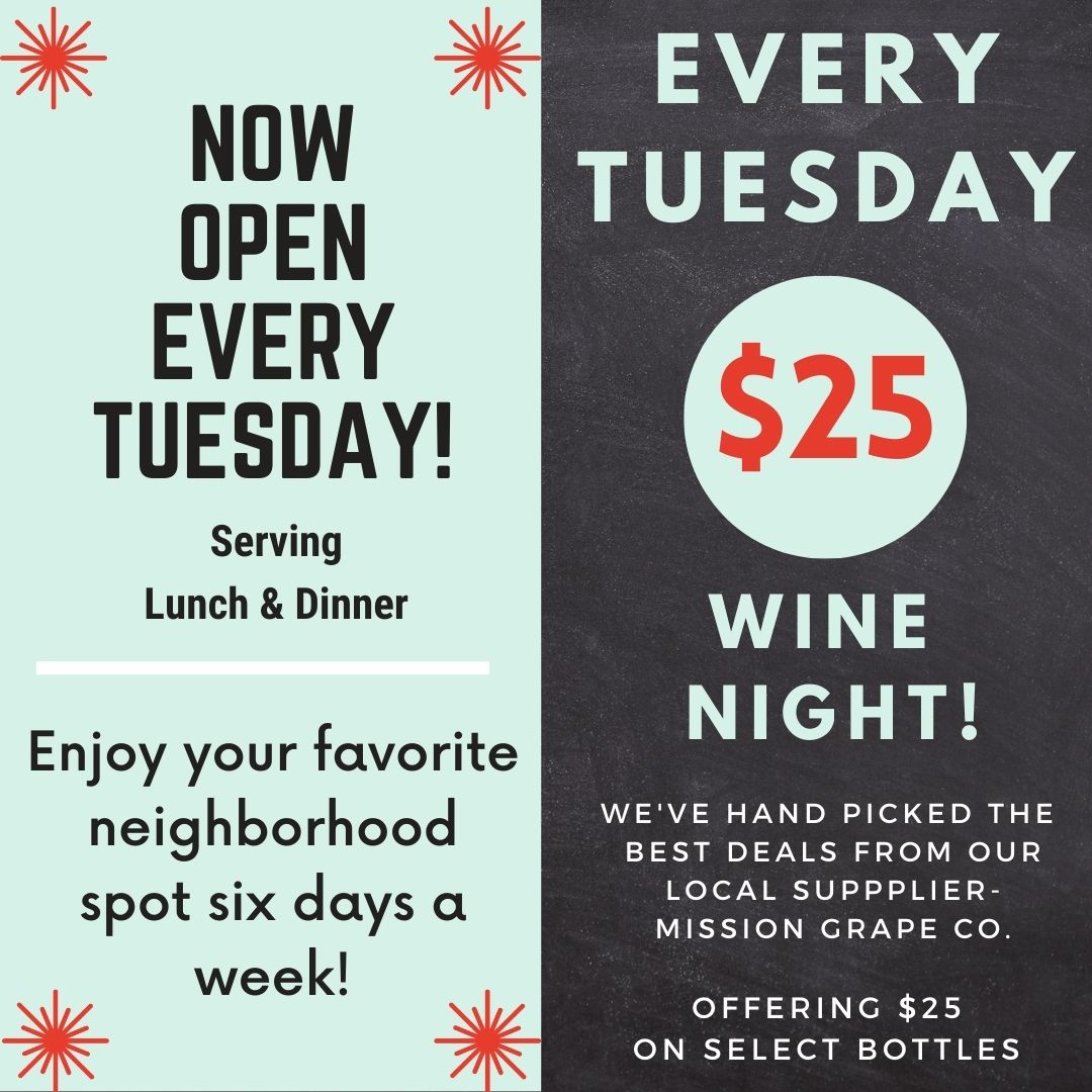 Now Open Every Tuesday