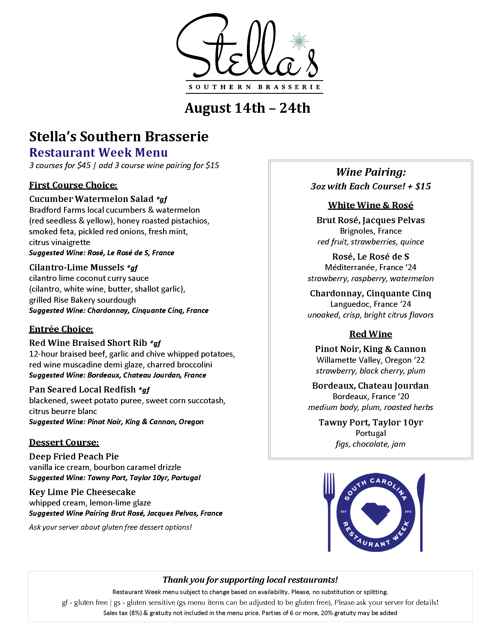 Restaurant Week Menu August 2025