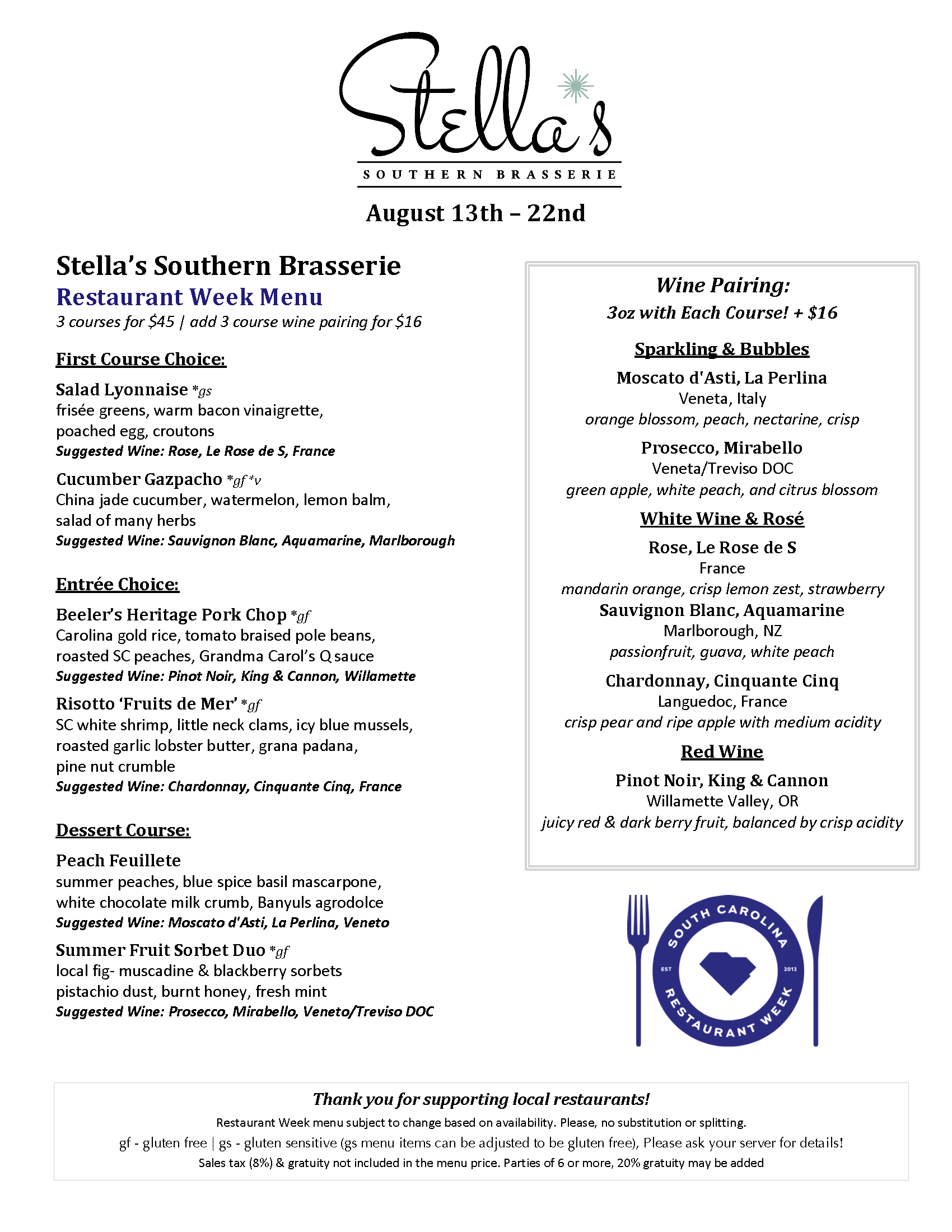 Restaurant Week Menu